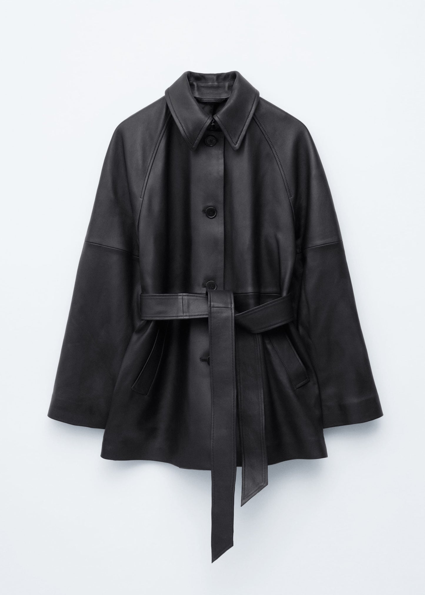 Tie-Belt Leather Coat
