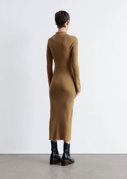Rib-Knit Polo Midi Dress