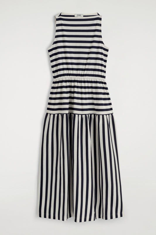 Boat-Neck Gathered Midi Dress