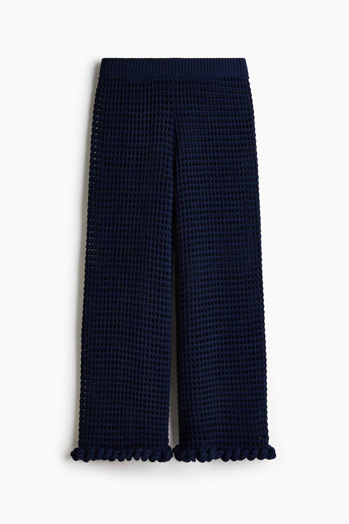 Women's Navy blue Rope-detail hole-knit trousers | H&M GB