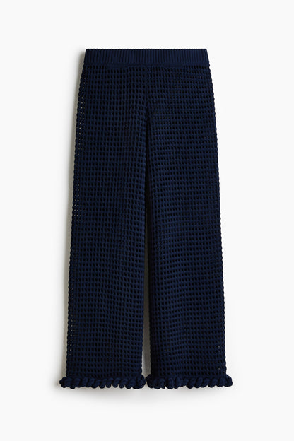 Women's Navy blue Rope-detail hole-knit trousers | H&M GB