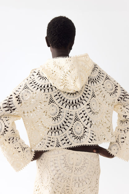 Crochet-look lace-up hoodie