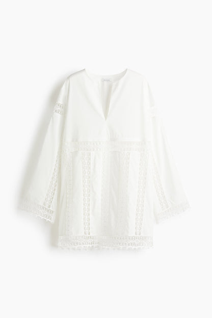 Lace-inset cotton dress