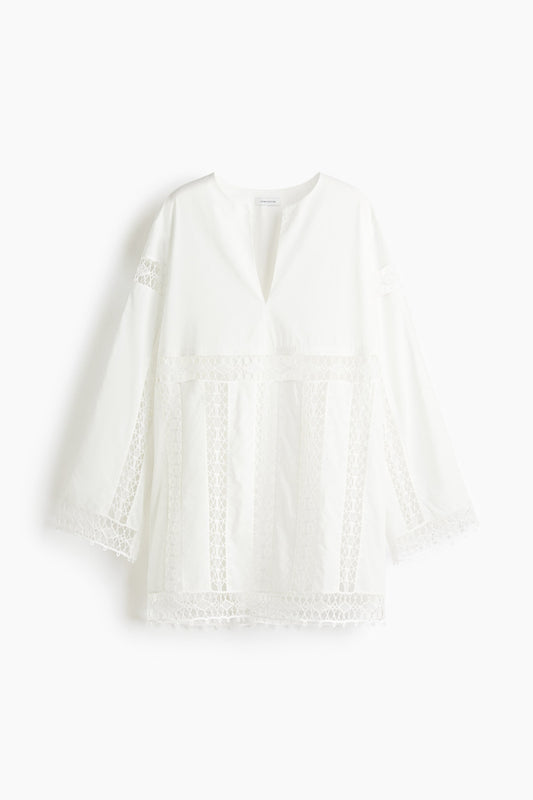 Lace-inset cotton dress