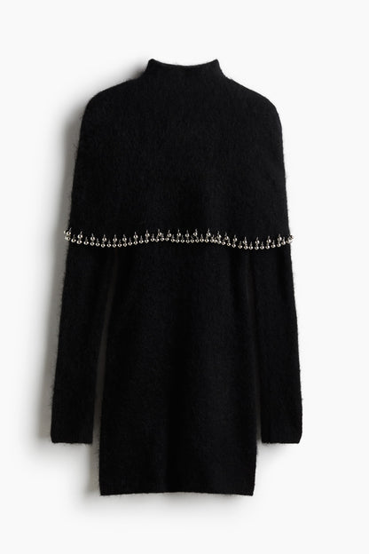 Bead-trimmed mohair-blend dress