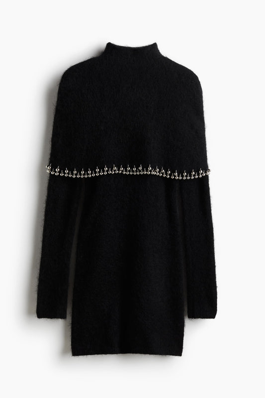 Bead-trimmed mohair-blend dress