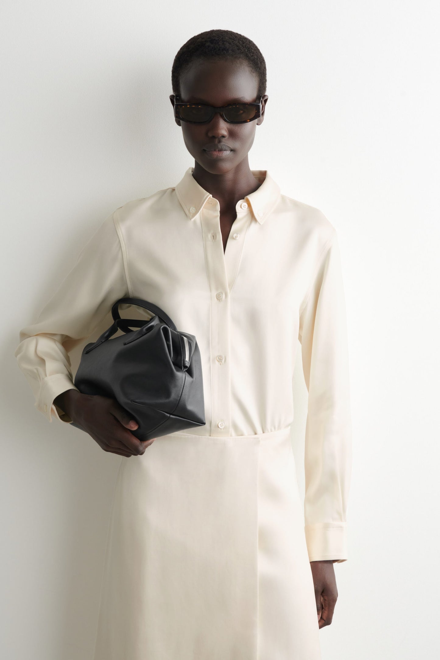 Button-Down Collar Satin Shirt