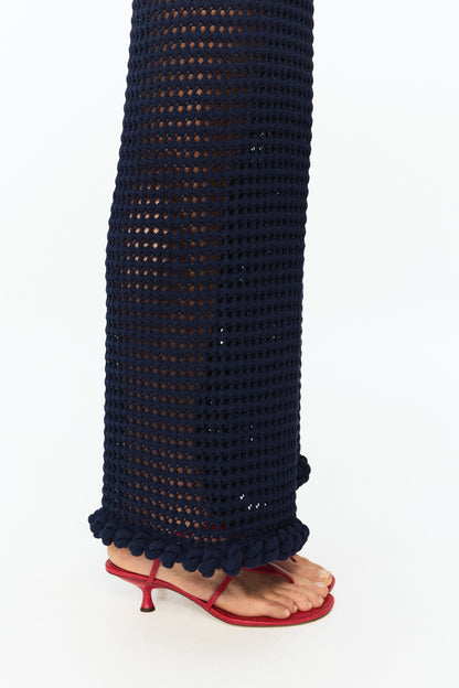 Women's Navy blue Rope-detail hole-knit trousers | H&M GB