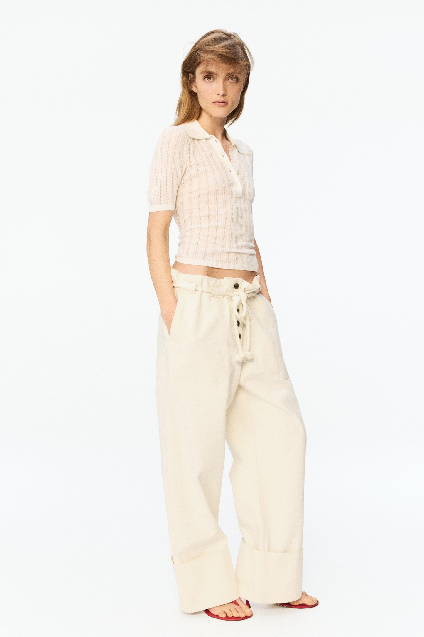 Rope-belt paper bag trousers