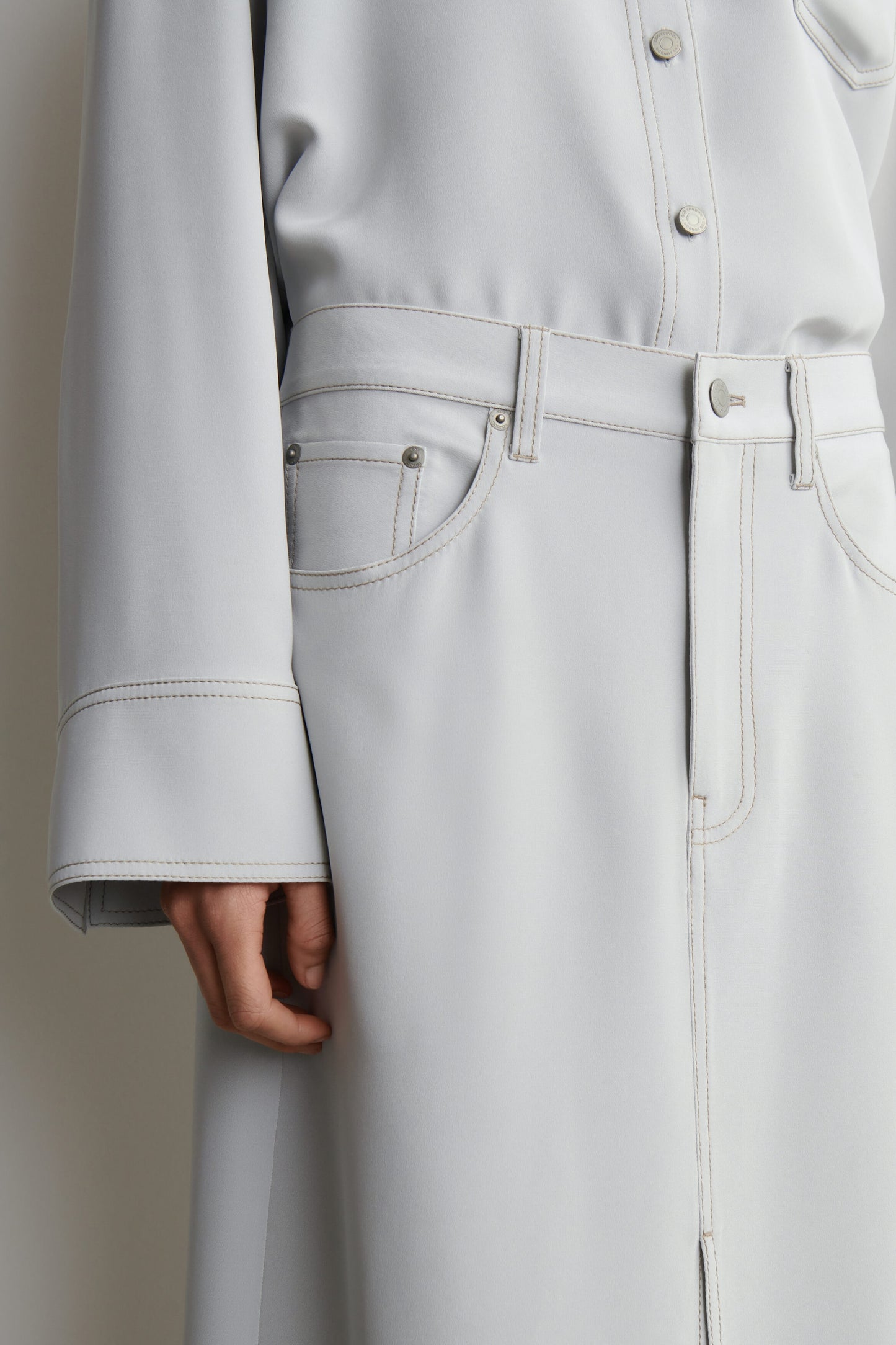 Denim-Effect Silk Midi Skirt