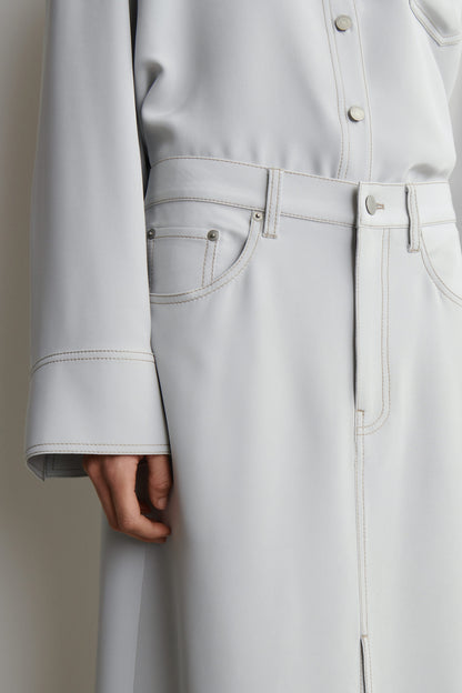 Denim-Effect Silk Midi Skirt