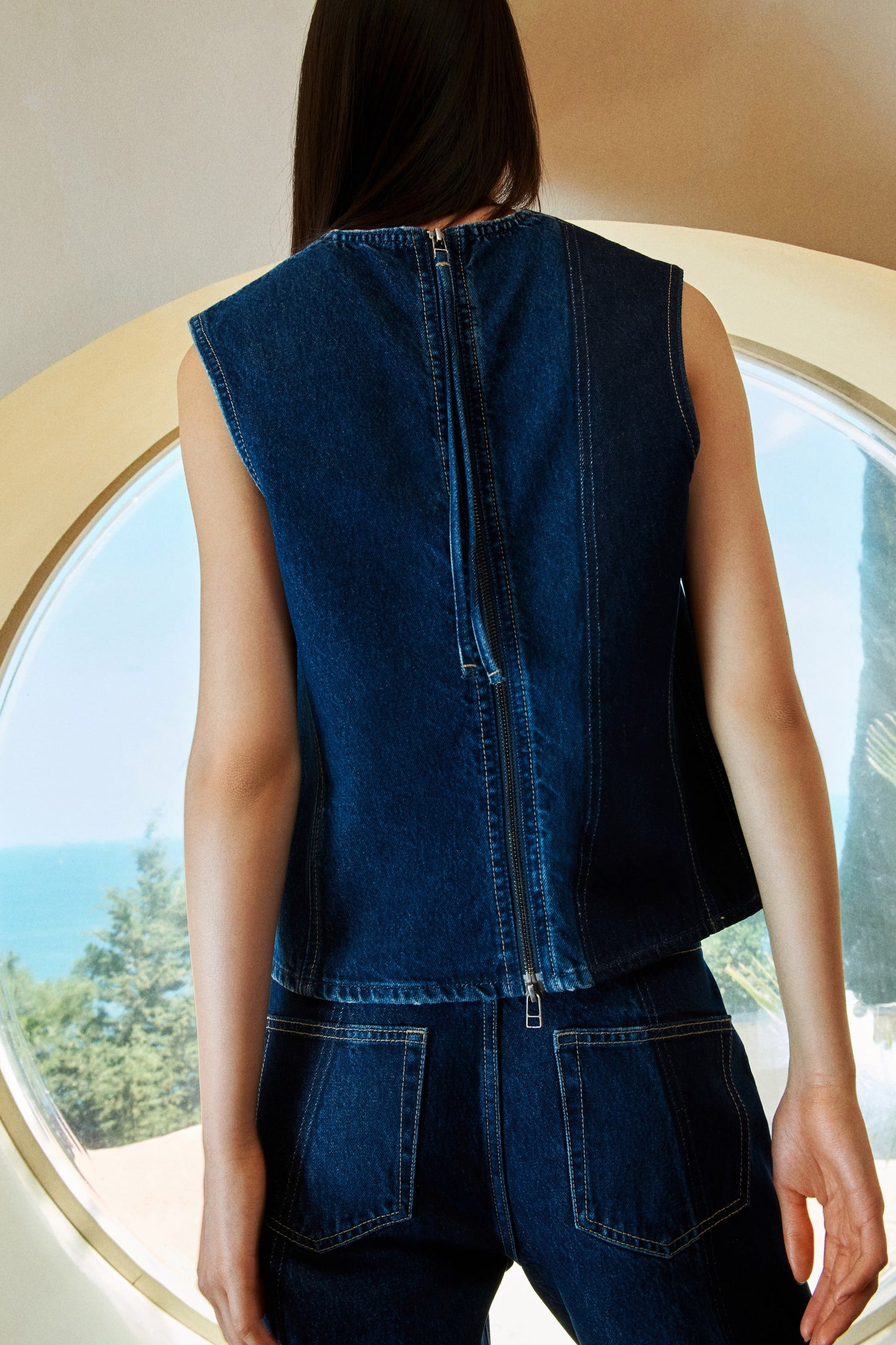 Two-toned denim top