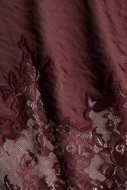 Lace-trimmed satin skirt