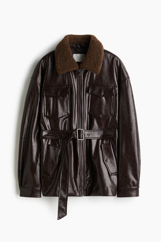 Coated belted jacket