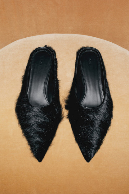 Pointed Pony Hair Mules