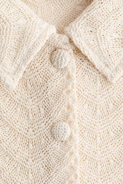 Short-sleeved crochet-look shirt