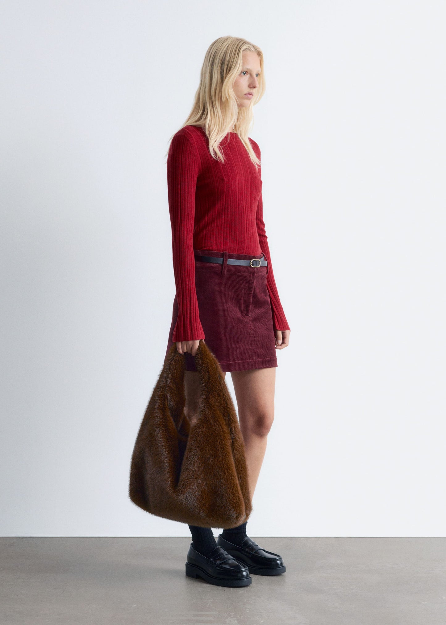 Rib-Knit Wool Boatneck Top