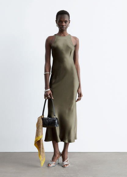Sleeveless Satin Midi Dress