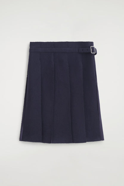 Belted Pleated Wool-Blend Skirt