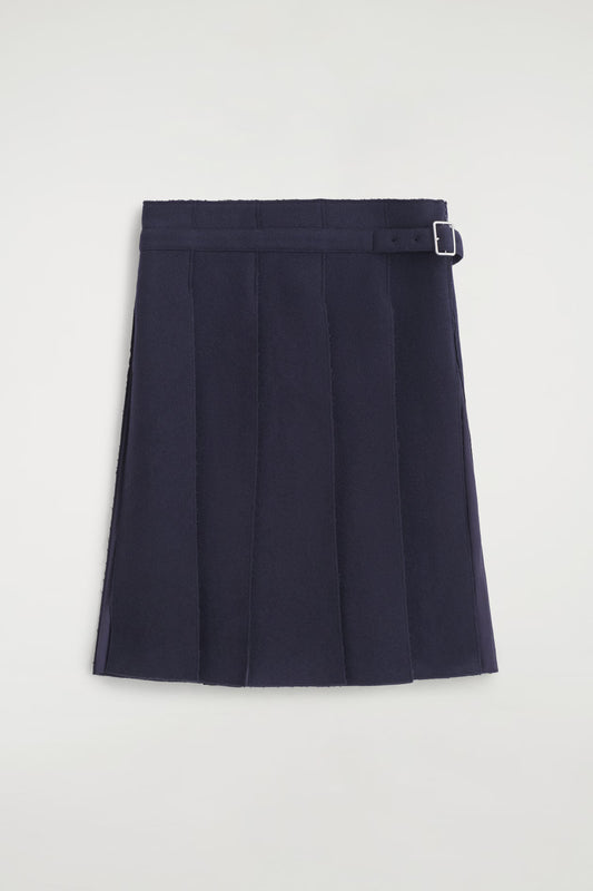 Belted Pleated Wool-Blend Skirt