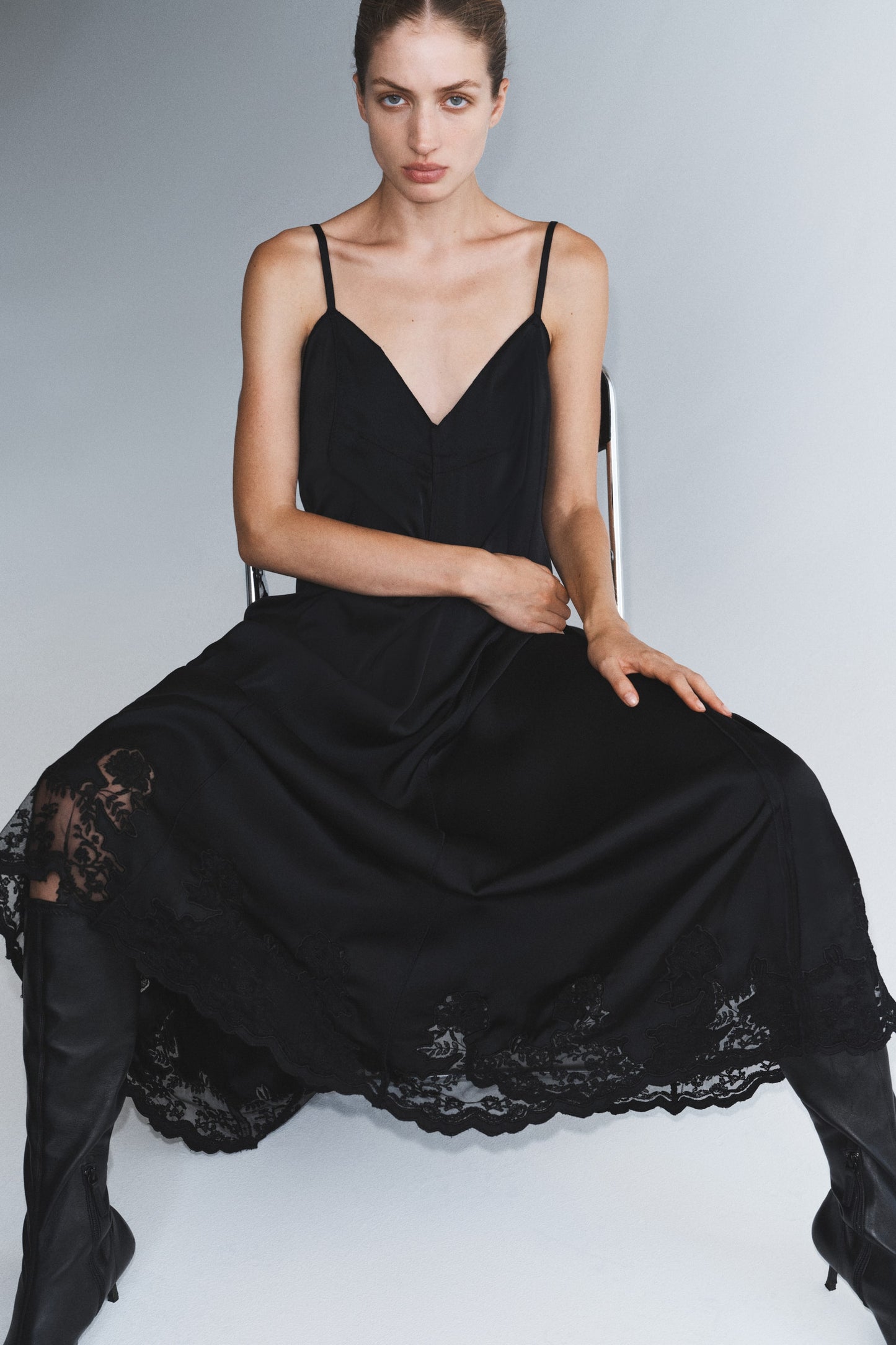 Lace-inset satin dress