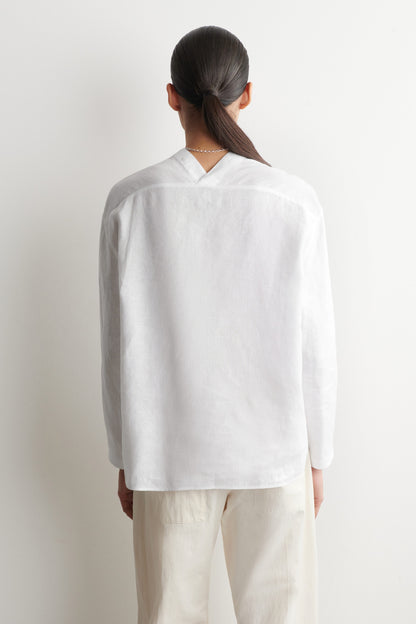Button-Detail Linen V-Neck Shirt