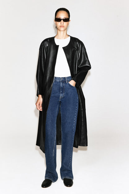Panelled Leather Long Coat