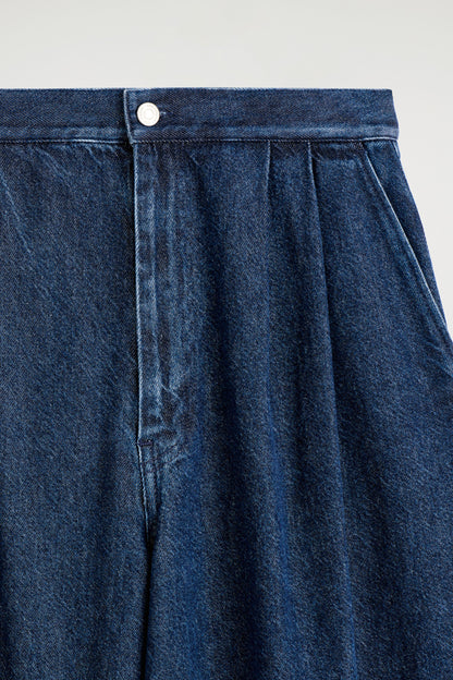 Pleated Wide-Leg Denim Trousers