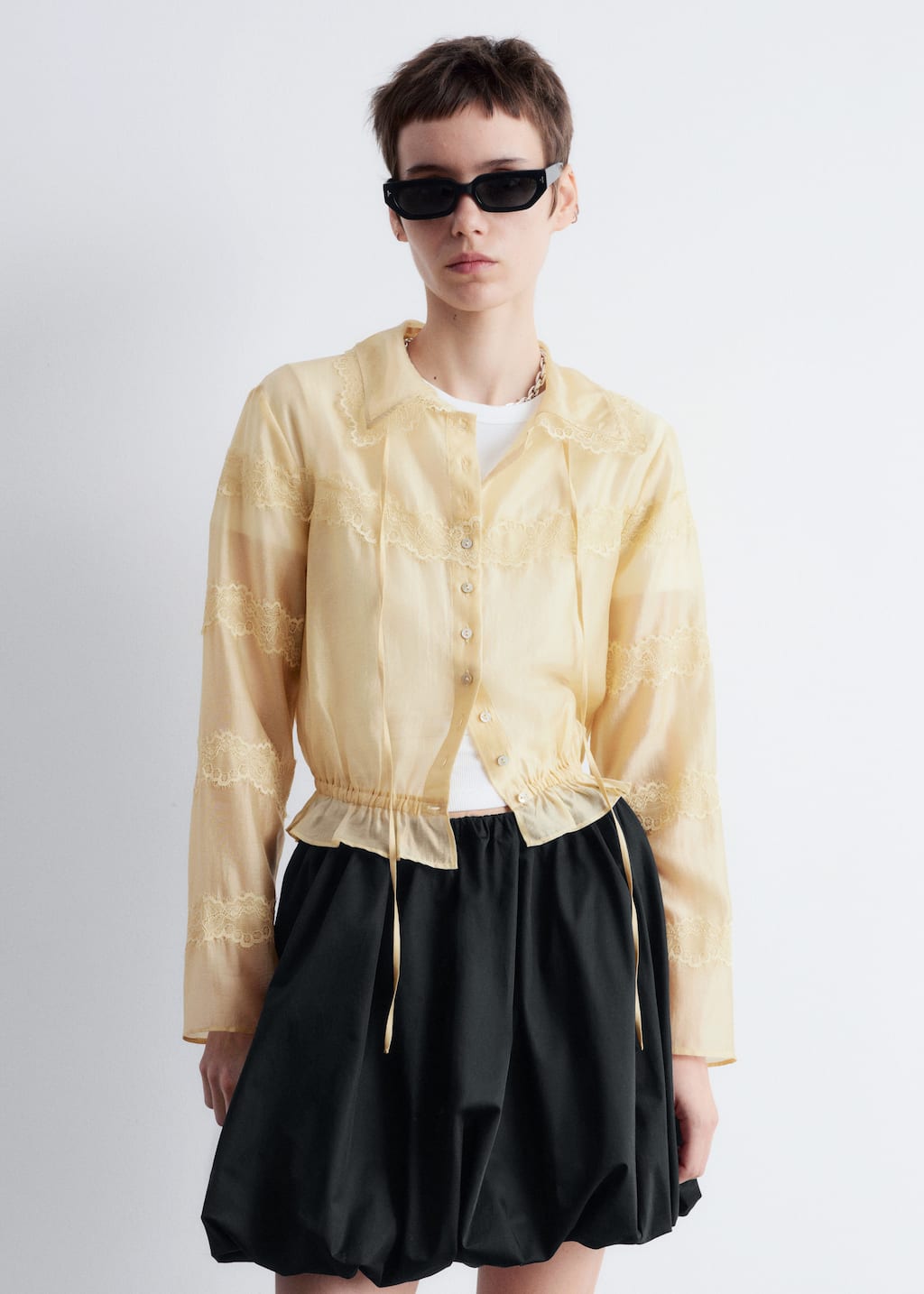 Long-Sleeve Lace Blouse