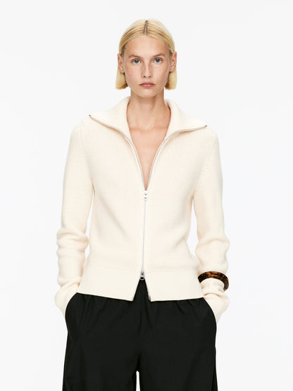 Wool-Cotton Zip Cardigan