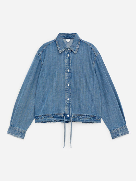 Drawstring Denim Blouse