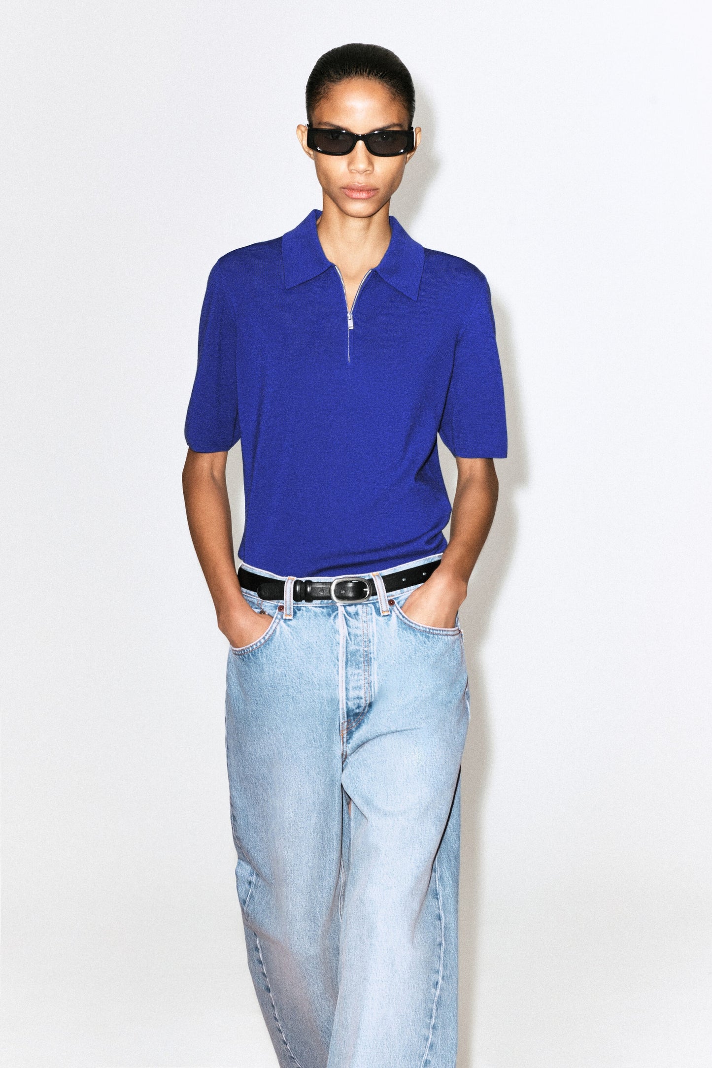 Merino Wool Zip-Up Polo Shirt
