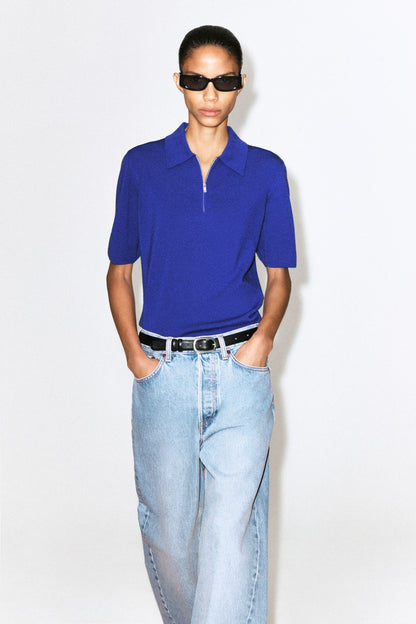 Merino Wool Zip-Up Polo Shirt