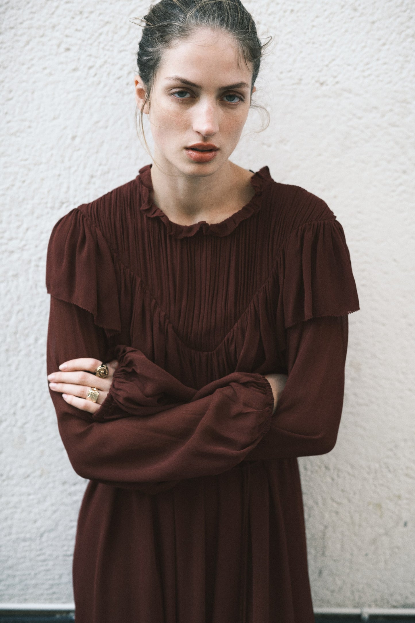 Frill-trimmed chiffon dress