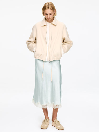 Lace-Detail Satin Skirt