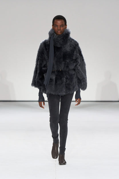 Funnel-Neck Shearling Jacket