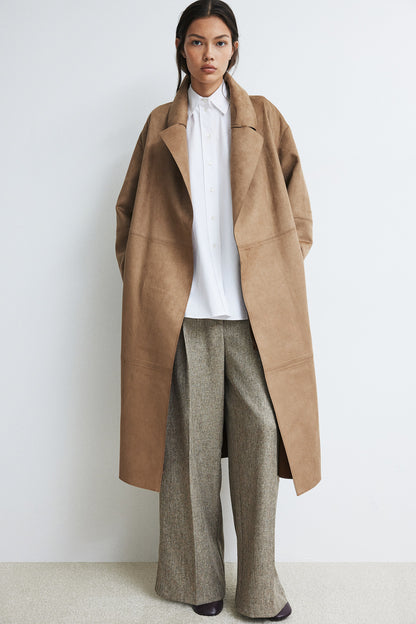 Napped tie-belt coat