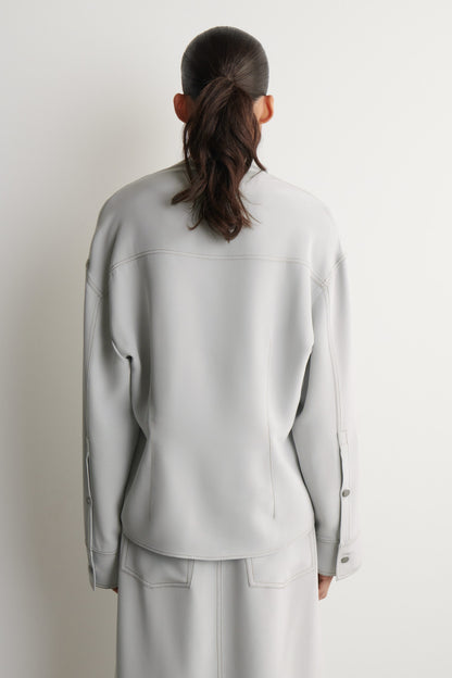 Denim-Effect Silk Funnel-Neck Shirt