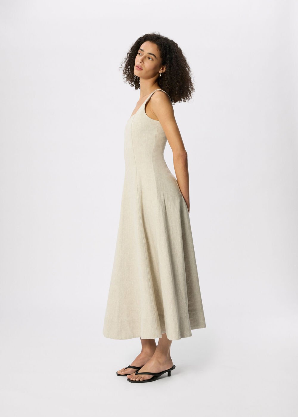 Oatmeal Fit And Flare Linen Dress