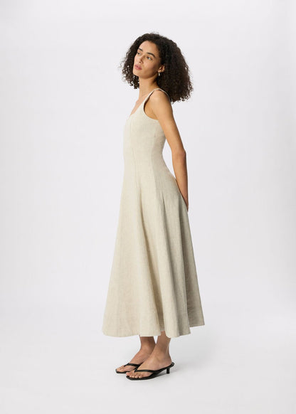 Oatmeal Fit And Flare Linen Dress