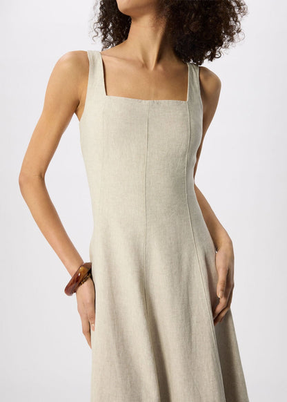 Oatmeal Fit And Flare Linen Dress