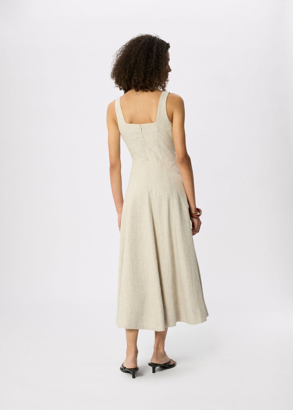 Oatmeal Fit And Flare Linen Dress