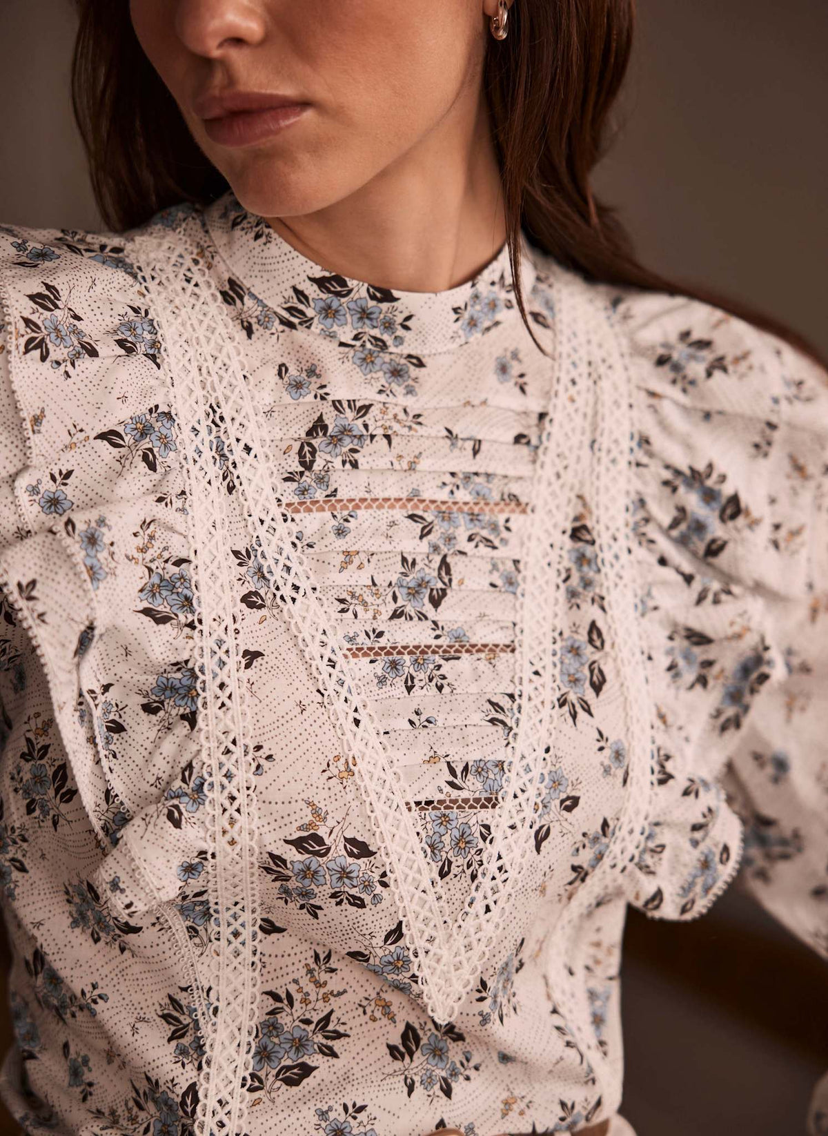 White Floral Print Cotton Blouse