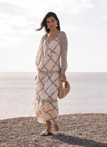 White Floral Print Maxi Dress