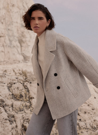 Grey Double Breasted Textured Jacket