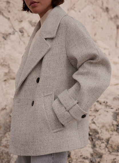 Grey Double Breasted Textured Jacket