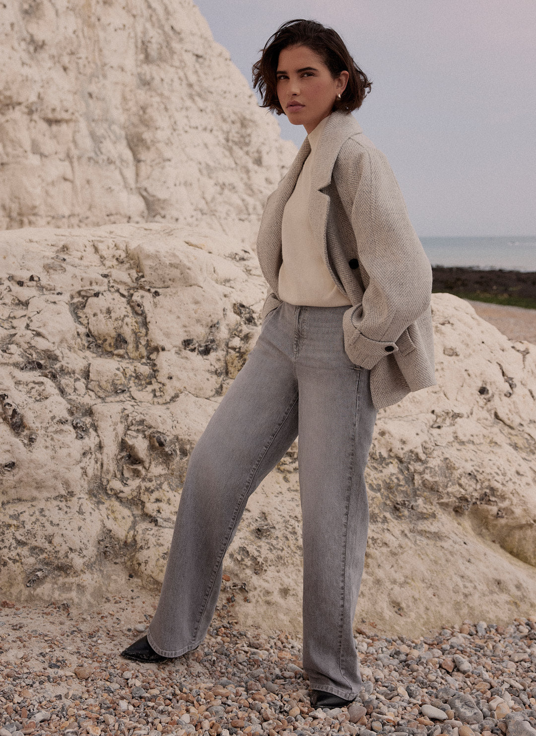 Grey Double Breasted Textured Jacket
