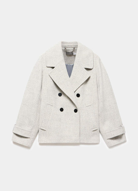 Grey Double Breasted Textured Jacket