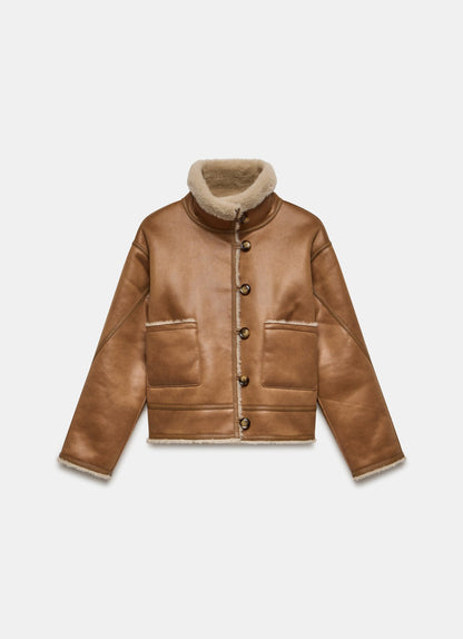 Neutral Funnel Neck Borg Jacket