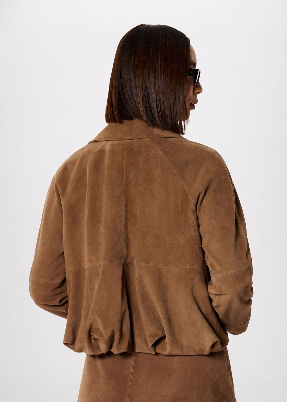 Taupe Gathered Suede Zip Jacket